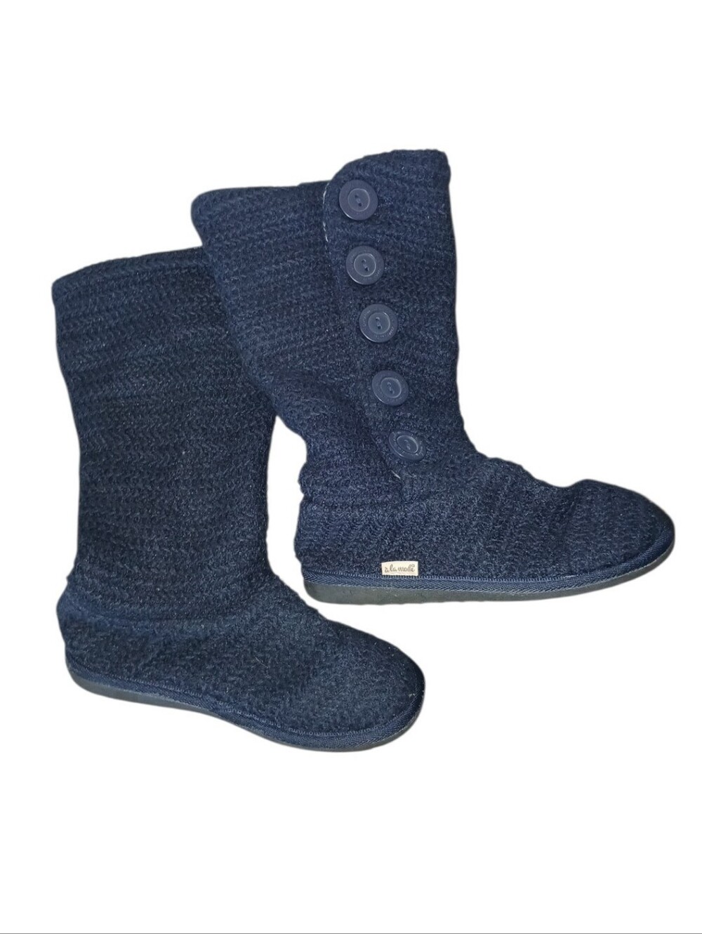 Muk Luks Navy Blue Knit Button Up Tall Winter Boots Size 7